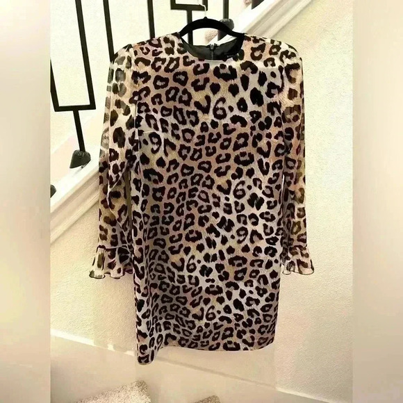 Banana Republic Leopard Print Long Sleeve Polyester Dress - Picture 1 of 4